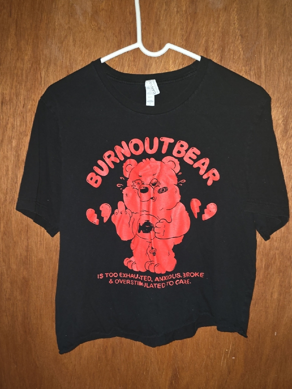 Burnout Bear Black Crop Tee with Red Graphic